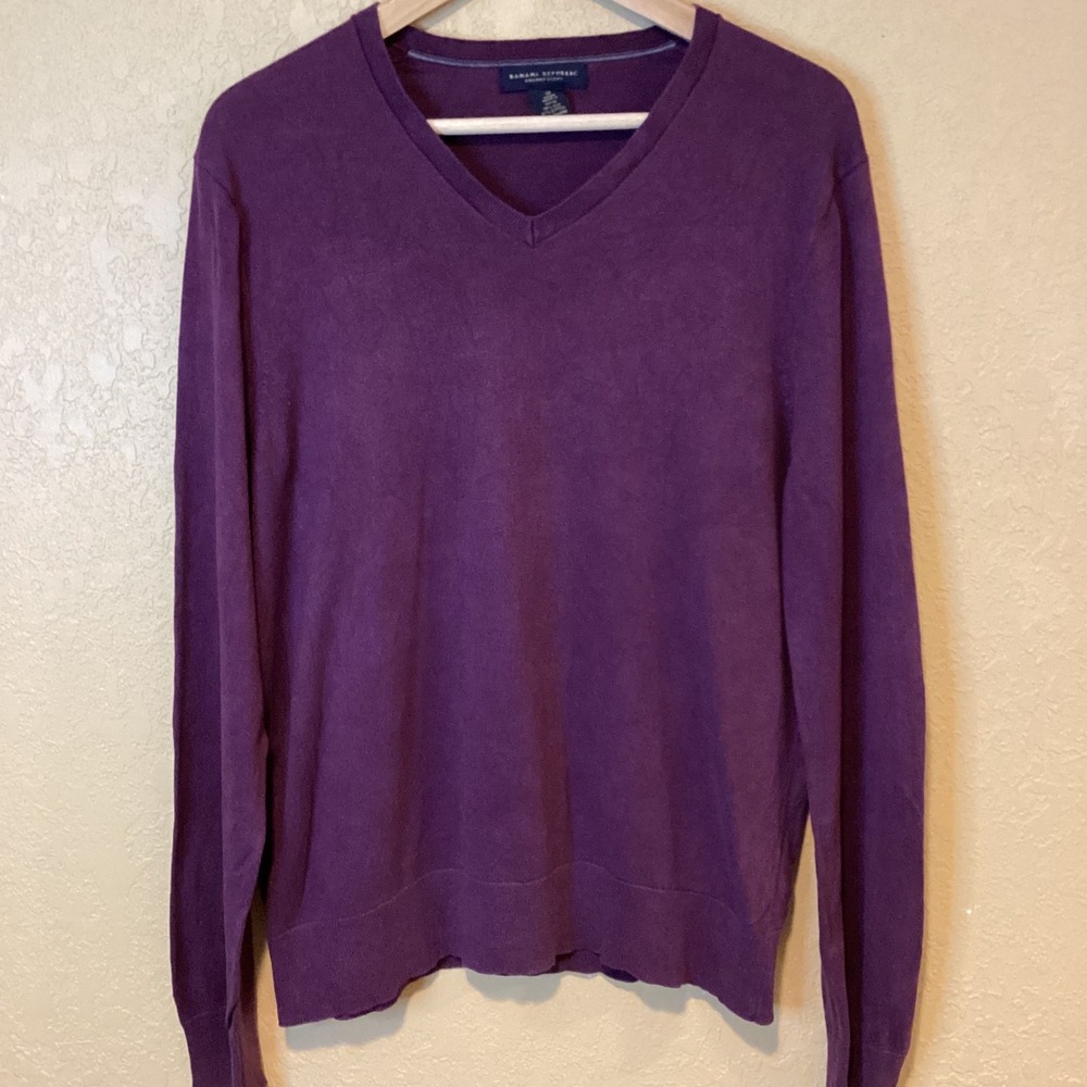 Banana Republic Luxury Blend Men's Medium Burgundy V-neck sweater, Silk/Cashmere